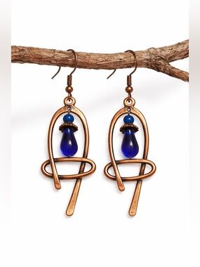 Hand Crafted Earrings 
Boho Artisan Copper Earrings with Glass Beads – Organic